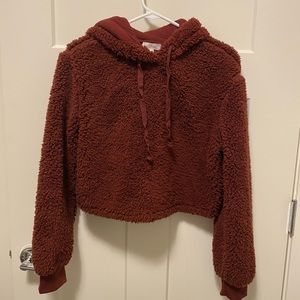 Cropped Sherpa hoodie sweater size small red/brown